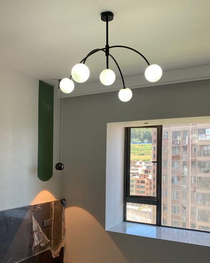 Customer photo review of Globe Chandelier, Five Frosted Glass Globes, Curved Arms, 117 cm