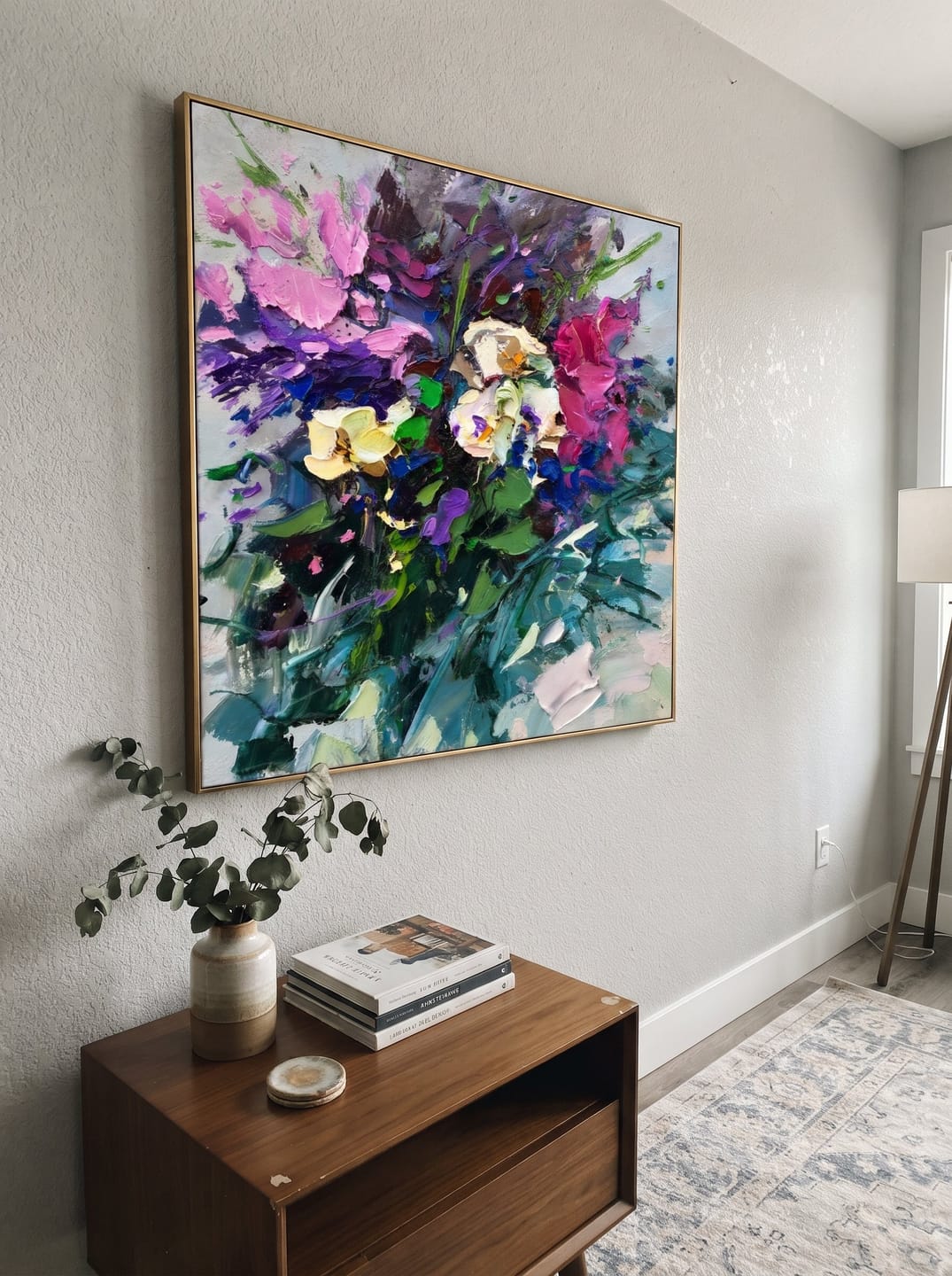 Customer photo review of "Wildflower Chorus" - Colorful Floral Impasto Painting | Pink Orange Yellow Square Botanical Wall Art