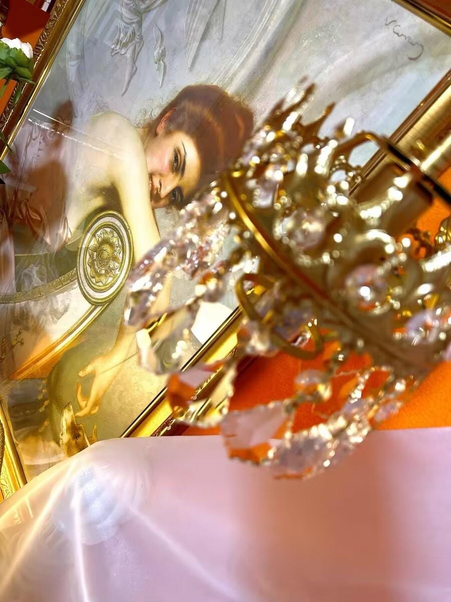 Customer photo review of Drop Crystal Wall Light, Wall Sconce, Copper Plated Arms, 48 cm
