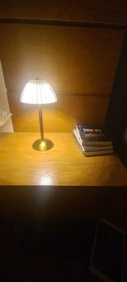 Customer photo review of Cordless Table Lamp, Pleated Crystal-Look Dome, Gold Frame, 30 cm