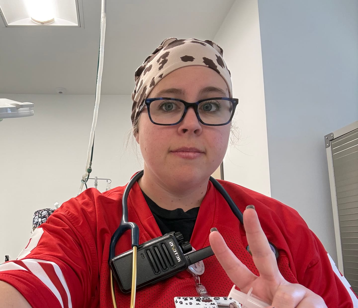 Customer photo review of CloudCaps Scrub Cap | Cow Hide