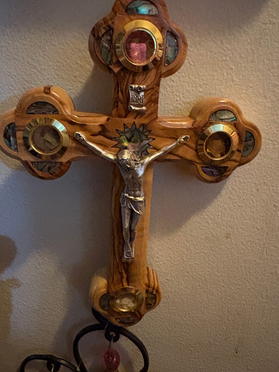 Customer photo review of Olive Wood Crucifix (Partially covered with Mother of Pearl) - Holy Land Crucifixes