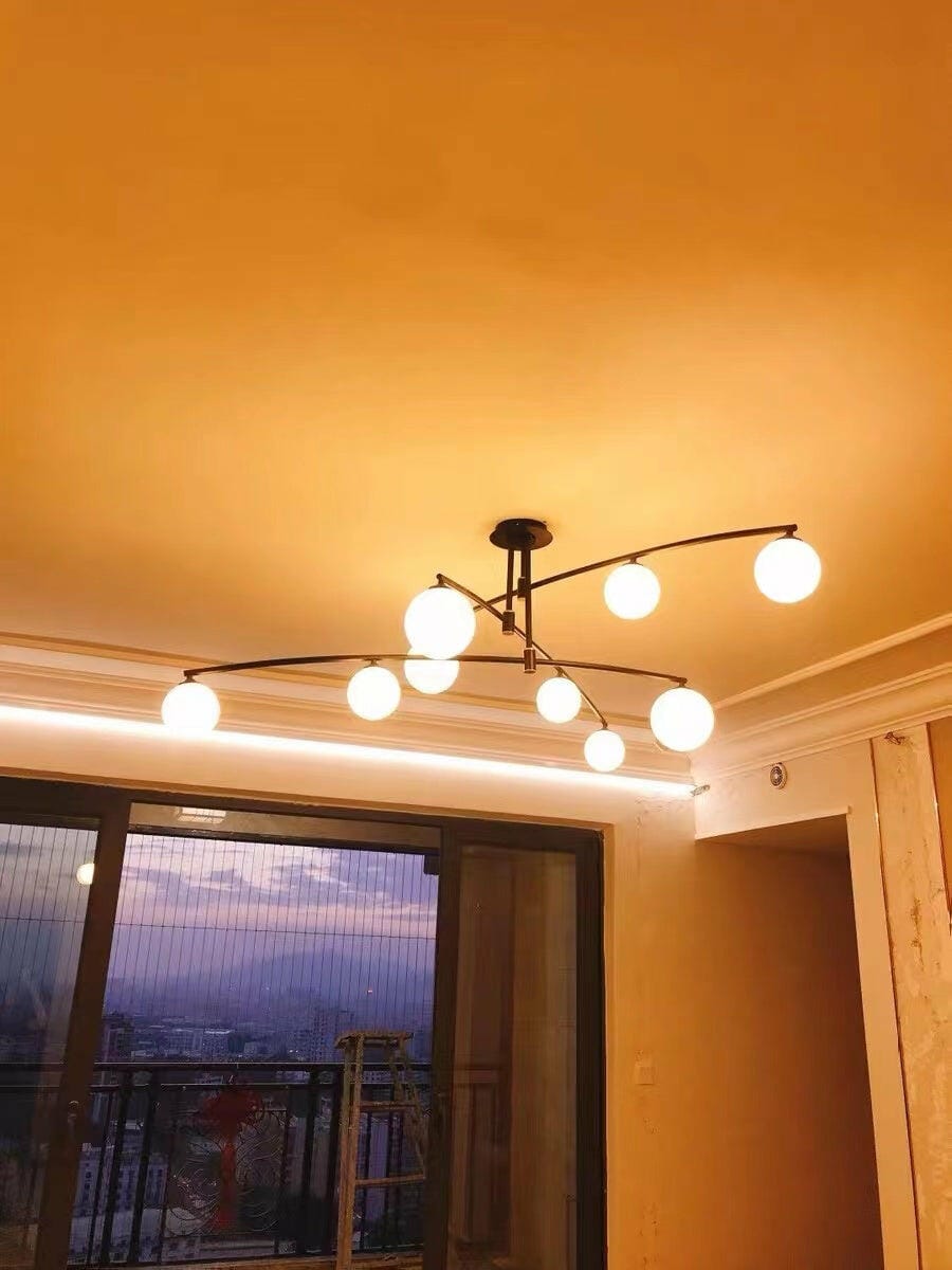 Customer photo review of Opal Glass Globe Chandelier, Branching Arms, Adjustable Rod
