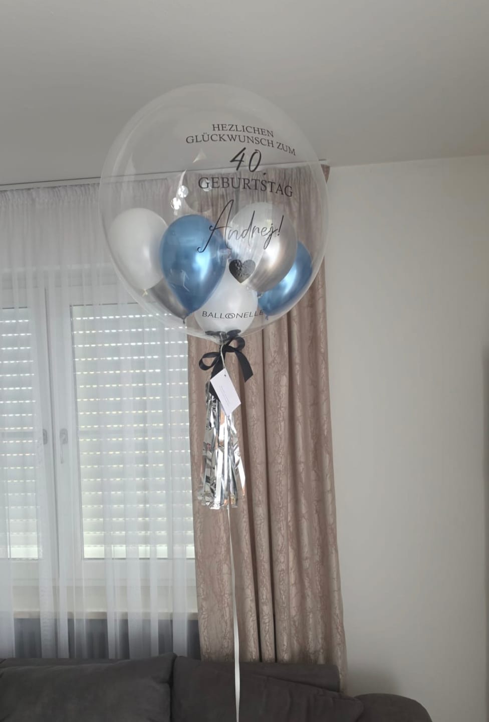 Customer photo review of Blue Silver Love Designer Ballon