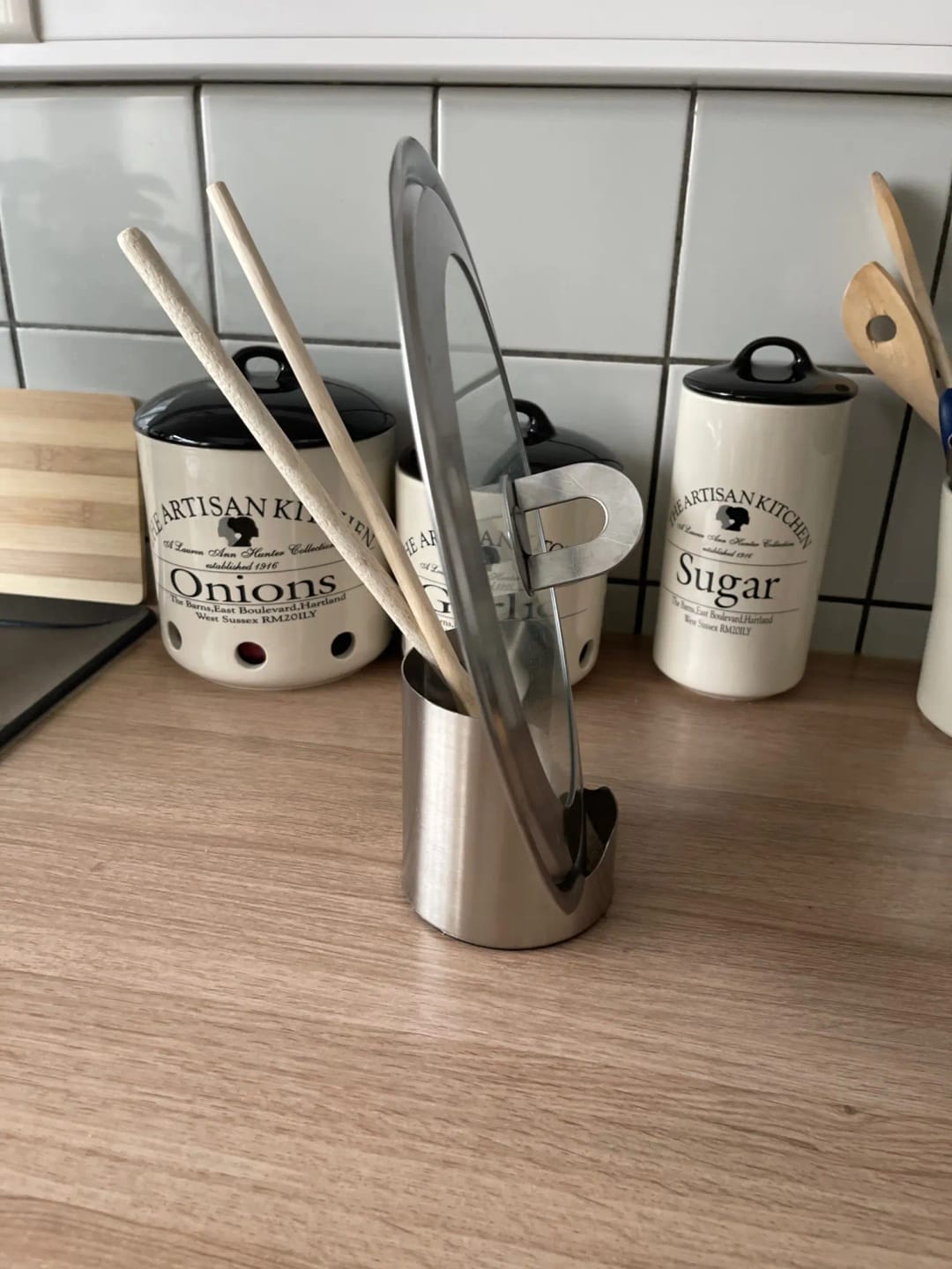 Customer photo review of Brushed Stainless Steel Spoon Rest with Lid Holder