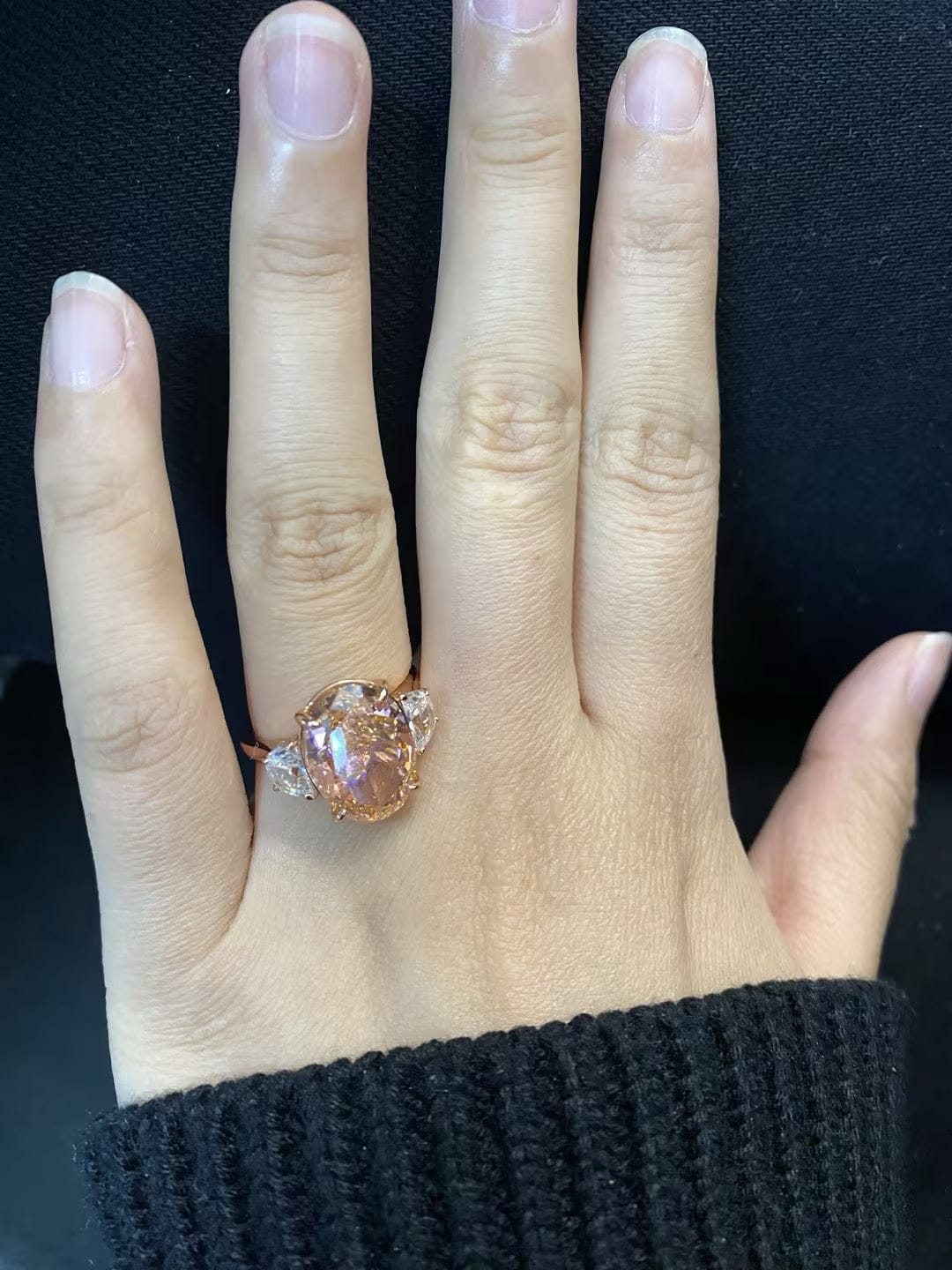 Customer photo review of 5.5Ct Pink Oval Cut Three Stone Engagement Ring Travel Ring In Sterling Silver