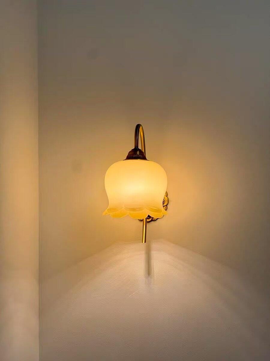 Customer photo review of Gold Brass Orchid Wall Light, Wall Sconce, Beige Resin Flowers