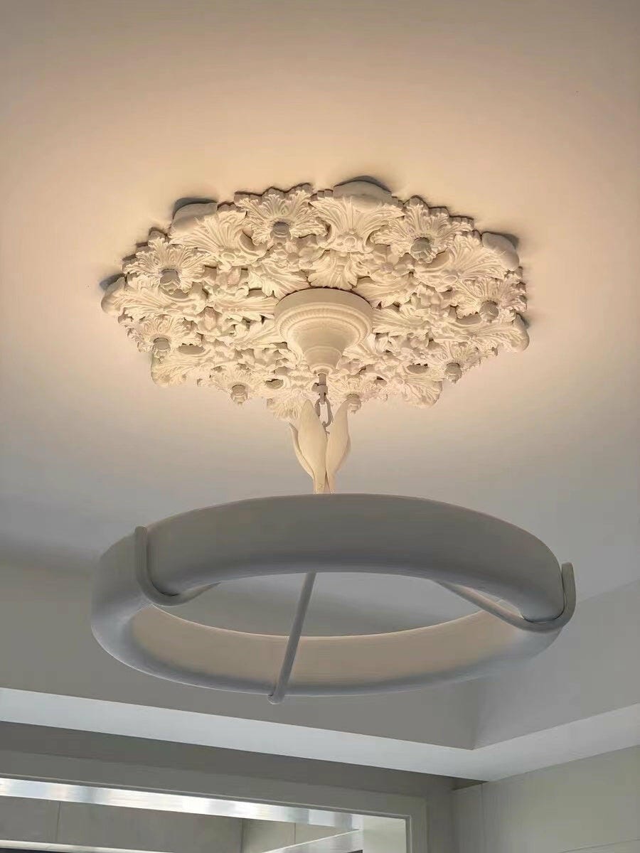 Customer photo review of Carved Plaster Chandelier, White Plaster and Metal, Integrated LED