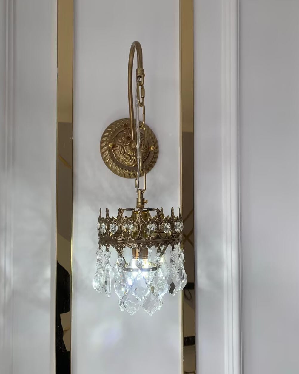 Customer photo review of Drop Crystal Wall Light, Wall Sconce, Copper Plated Arms, 48 cm