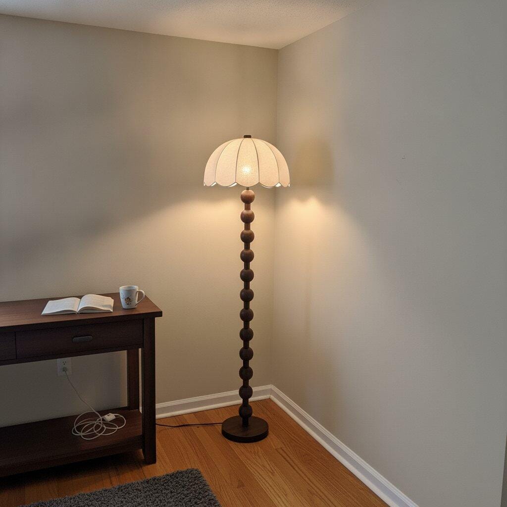 Customer photo review of Wooden Floor Lamp, Stacked Ball Stem, Pleated Fabric Shade, 160 cm