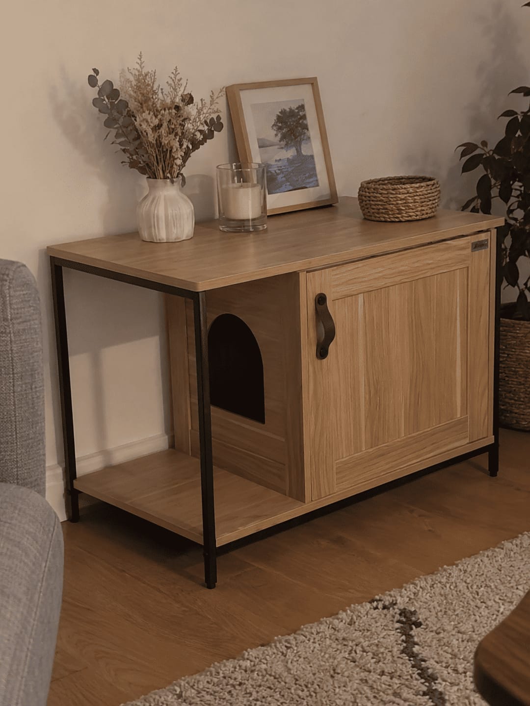 Customer photo review of Meuble cache-litière avec plateforme latérale — Benk