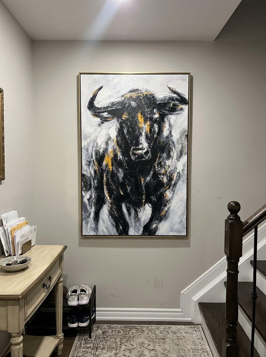 Customer photo review of "Iron Buffalo" - Black White & Gold Textured Buffalo Portrait | Vertical Animal Wall Art