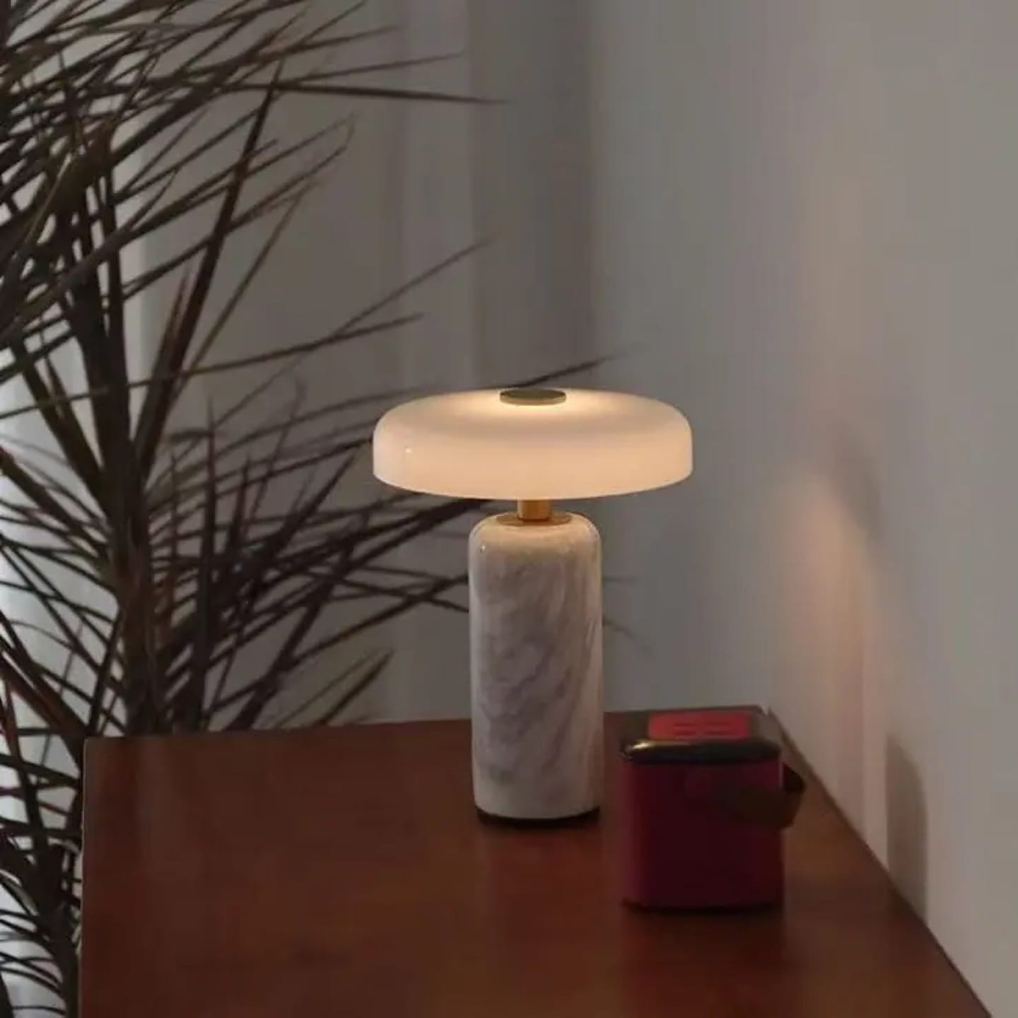 Customer photo review of Lampe de Chevet Sans Fil Champignon en Marbre et Verre Opalin, Tactile et Rechargeable avec Variateur et Finitions Laiton - Églantine