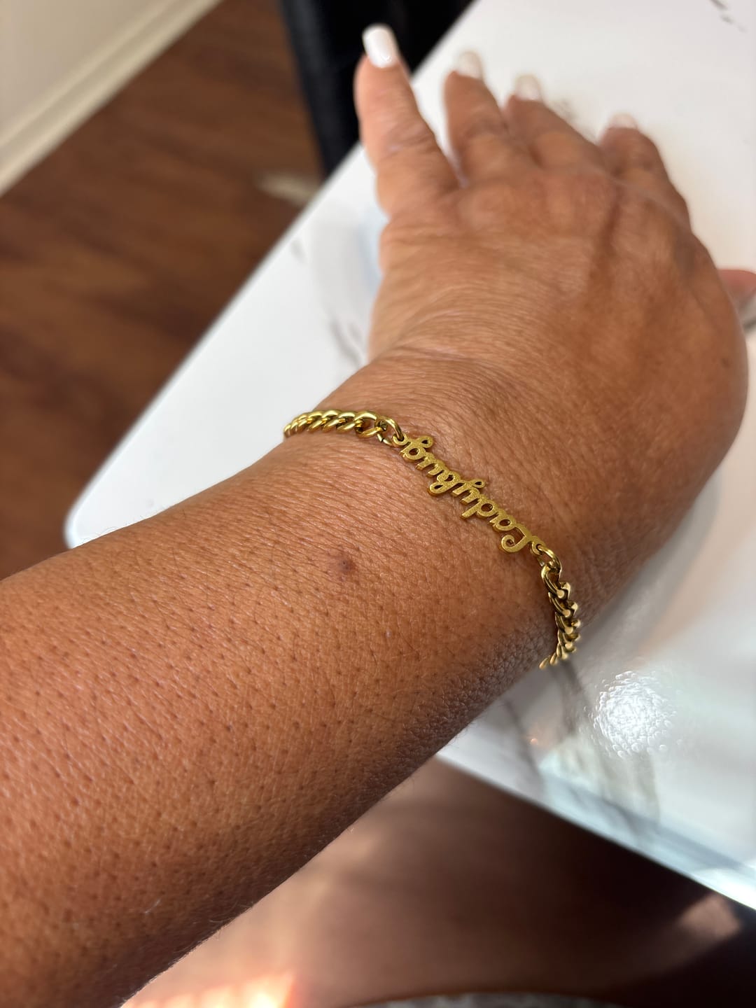Customer photo review of Name Bracelet w/ Cuban Chain