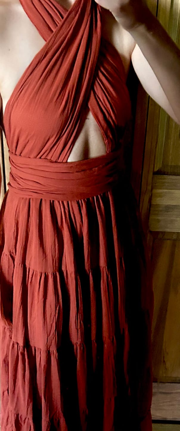 Customer photo review of Amara Bohemian Maxi Dress Rust