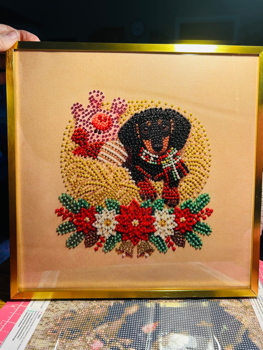 Customer photo review of Personalized 3D Pearl Art DIY Kit – Custom Pet Christmas Portrait with Festive Scarf, Handmade Holiday Wall Decor Gift for Pet Lovers