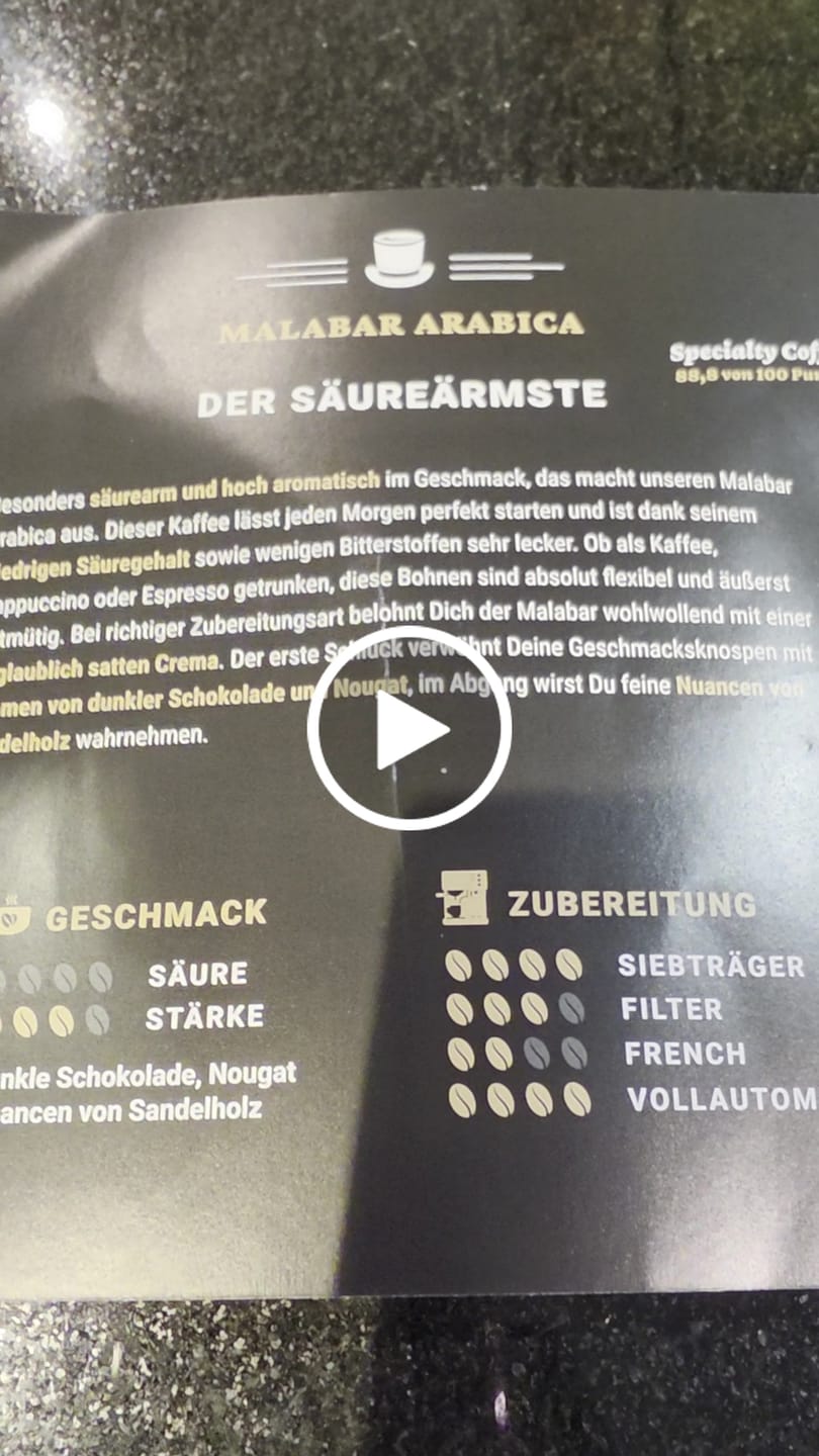 Customer video review of Malabar Arabica Extrem Säurearm