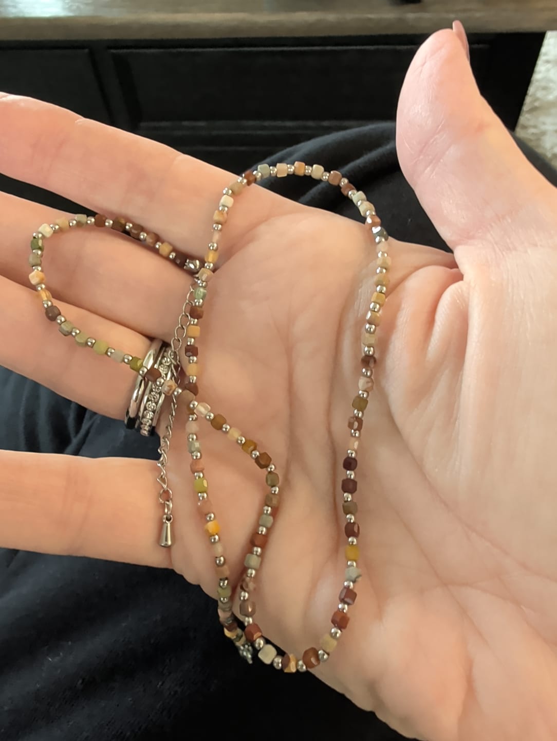 Customer photo review of Silver Alashan Stone Bead Necklace