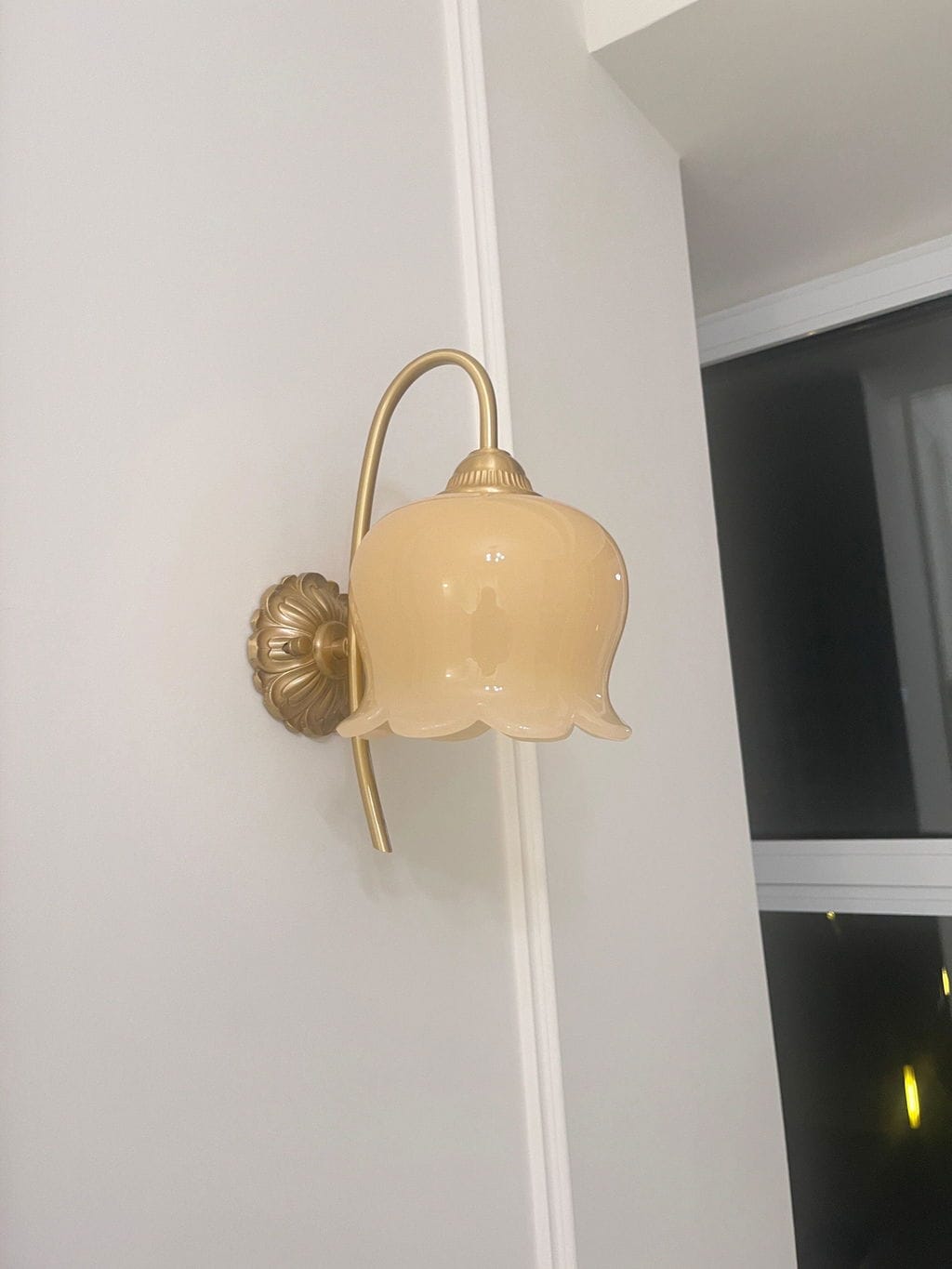 Customer photo review of Gold Brass Orchid Wall Light, Wall Sconce, Beige Resin Flowers