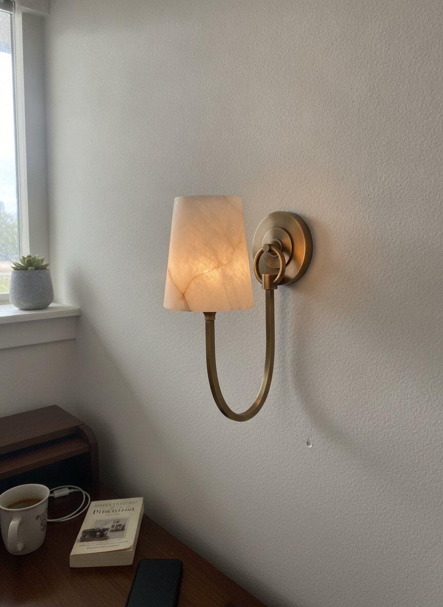 Customer photo review of Curved Arm Alabaster Wall Sconce, 1 or 2 Lights, Wall Light