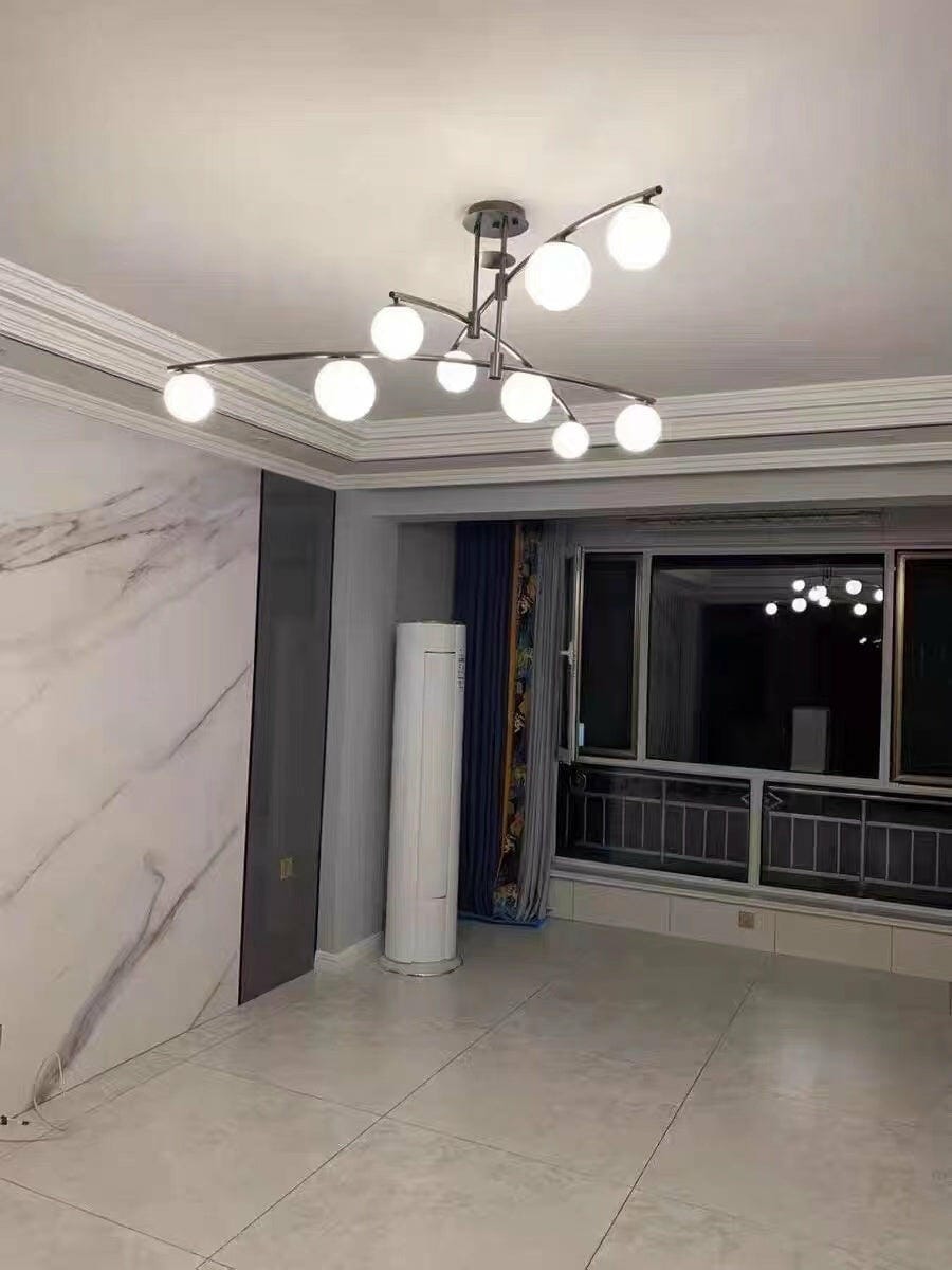 Customer photo review of Opal Glass Globe Chandelier, Branching Arms, Adjustable Rod