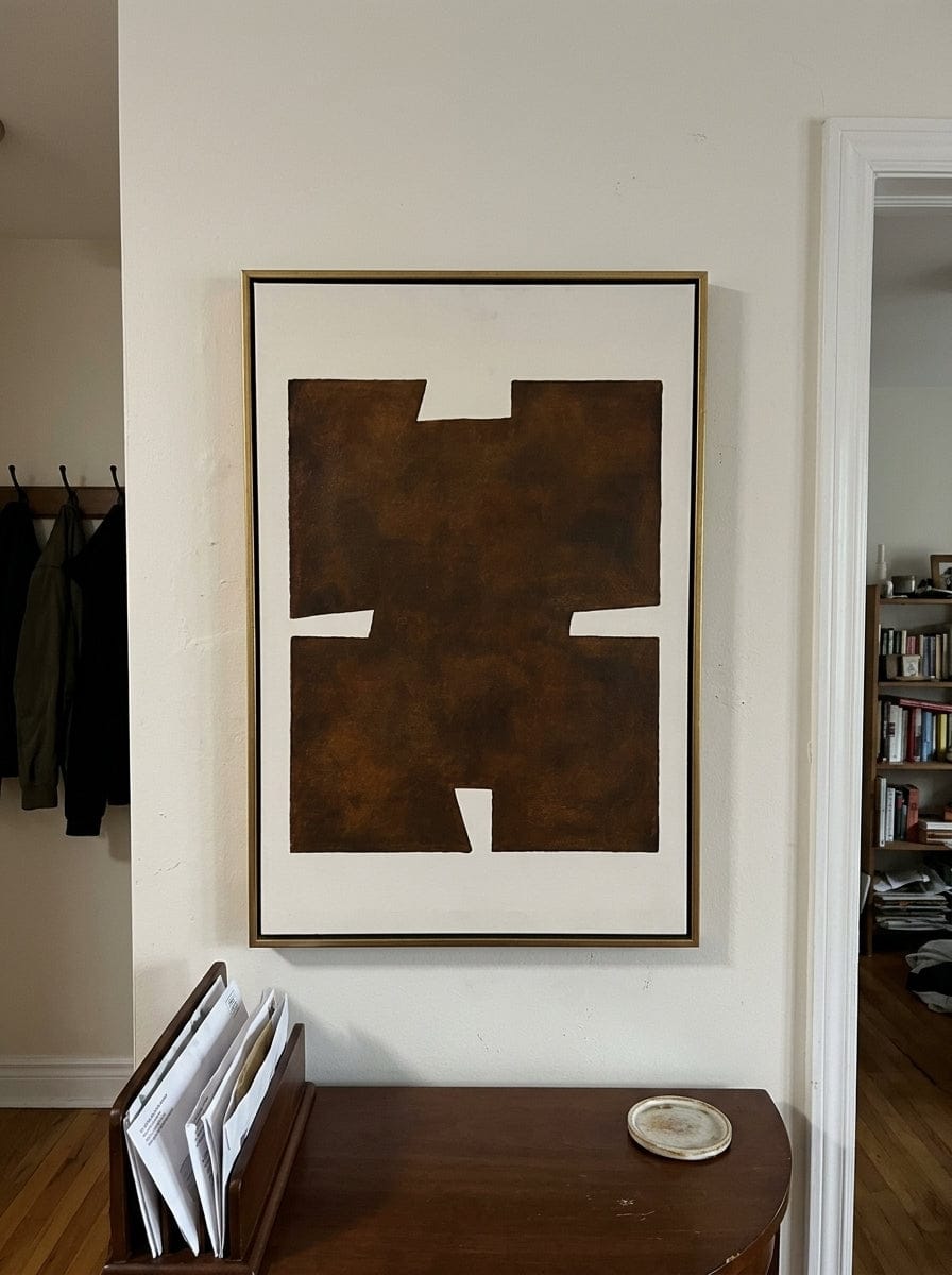 Customer photo review of "Earthen Glyph" - Brown Minimalist Geometric Texture Art | Vertical Wabi-Sabi Wall Art