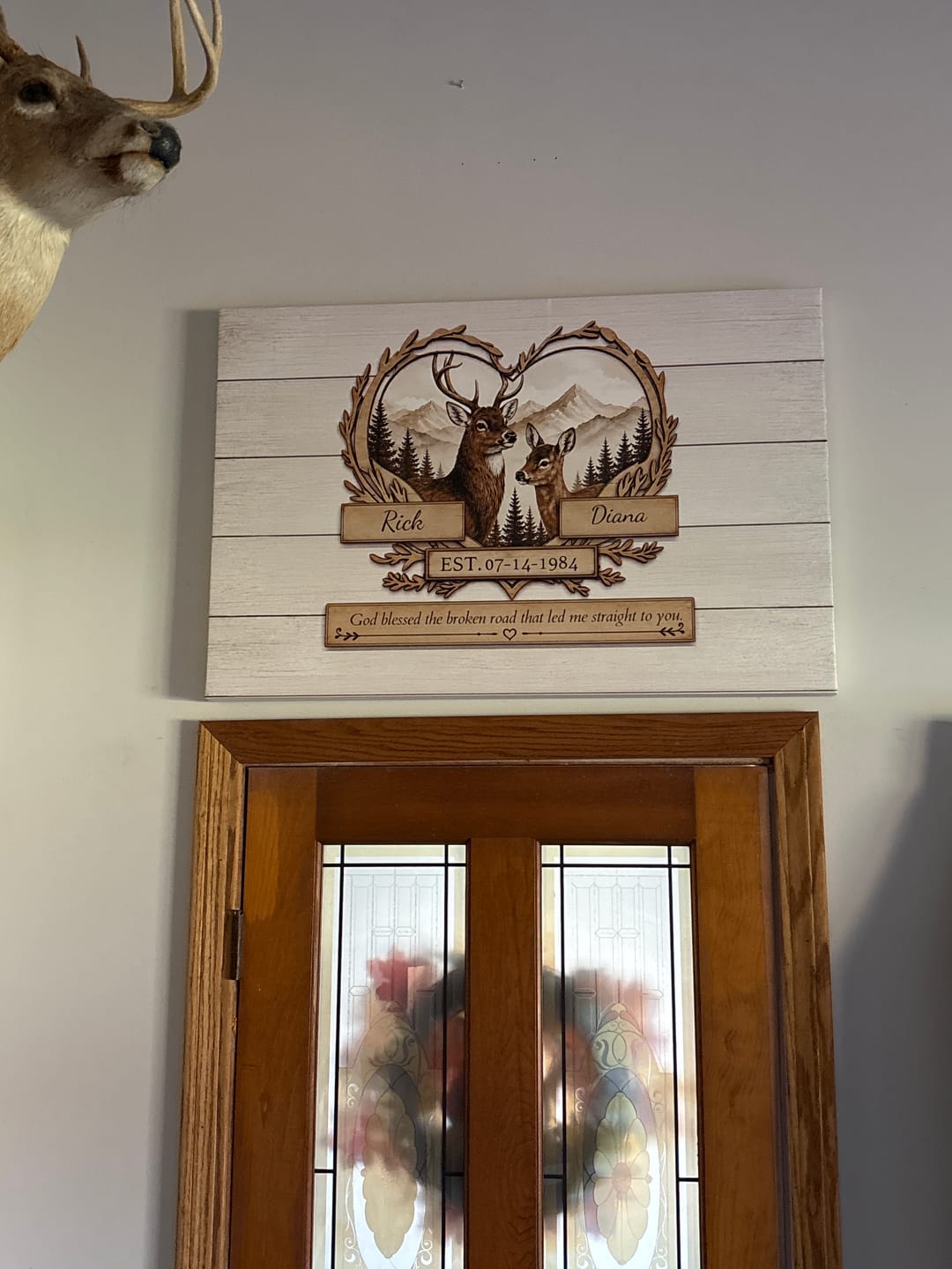 Customer photo review of "God Bless The Broken Road," Personalized Deer Couple Canvas Wall Art