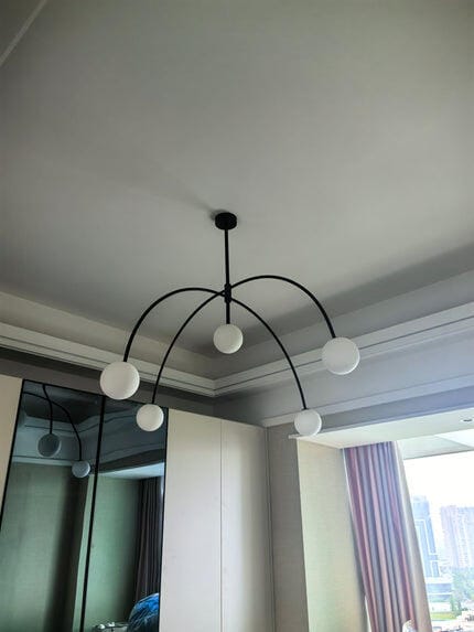 Customer photo review of Globe Chandelier, Five Frosted Glass Globes, Curved Arms, 117 cm