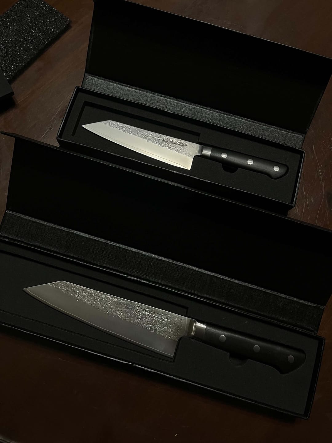 Customer photo review of 180mm Bunka. Nashiji San Mai AUS10 Stainless. Bolstered Midnight Blue Micarta