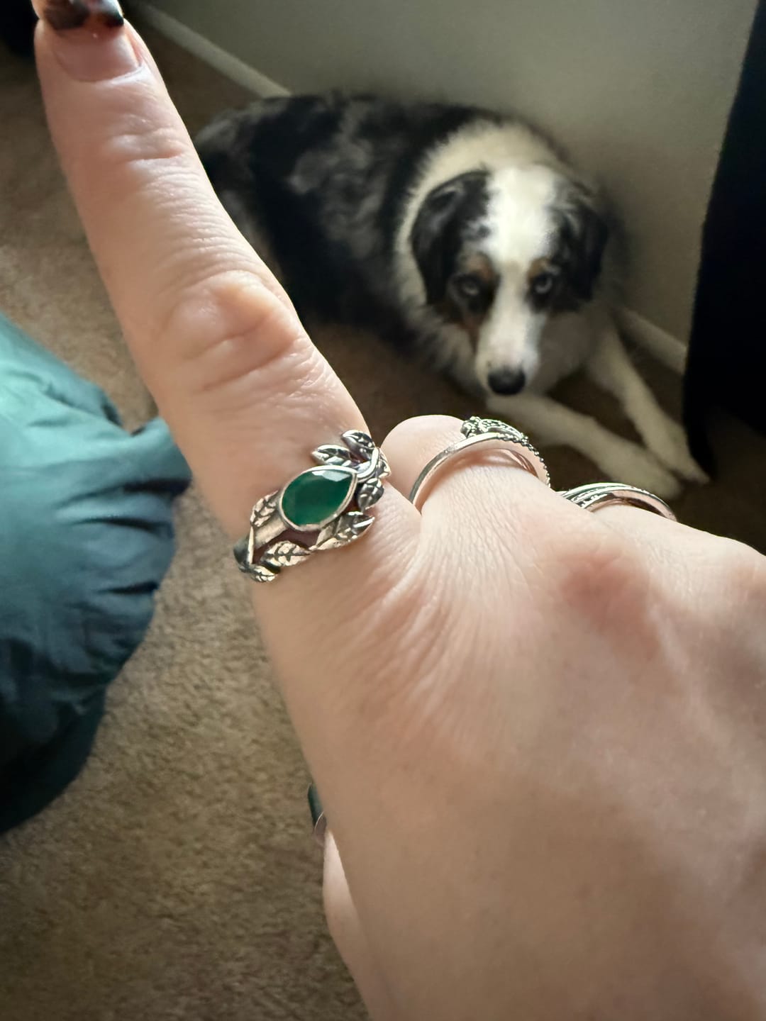 Customer photo review of Leaves Green Onyx Ring