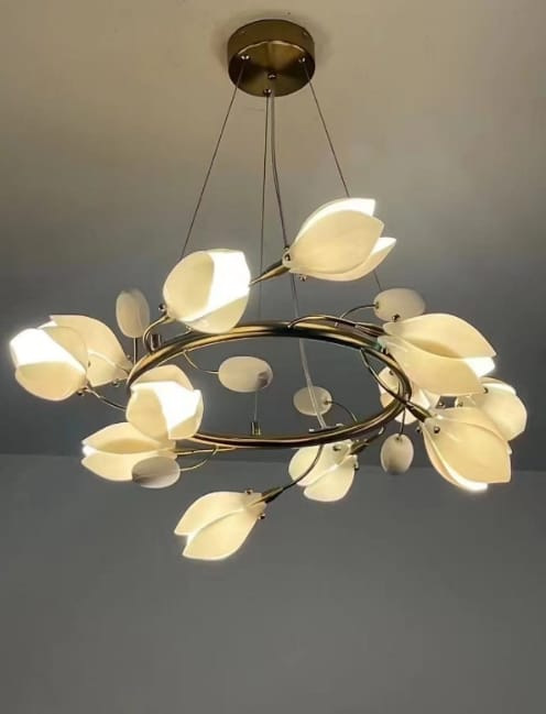 Customer photo review of White Ceramic Petal Chandelier, Gold Finished Frame, Branching