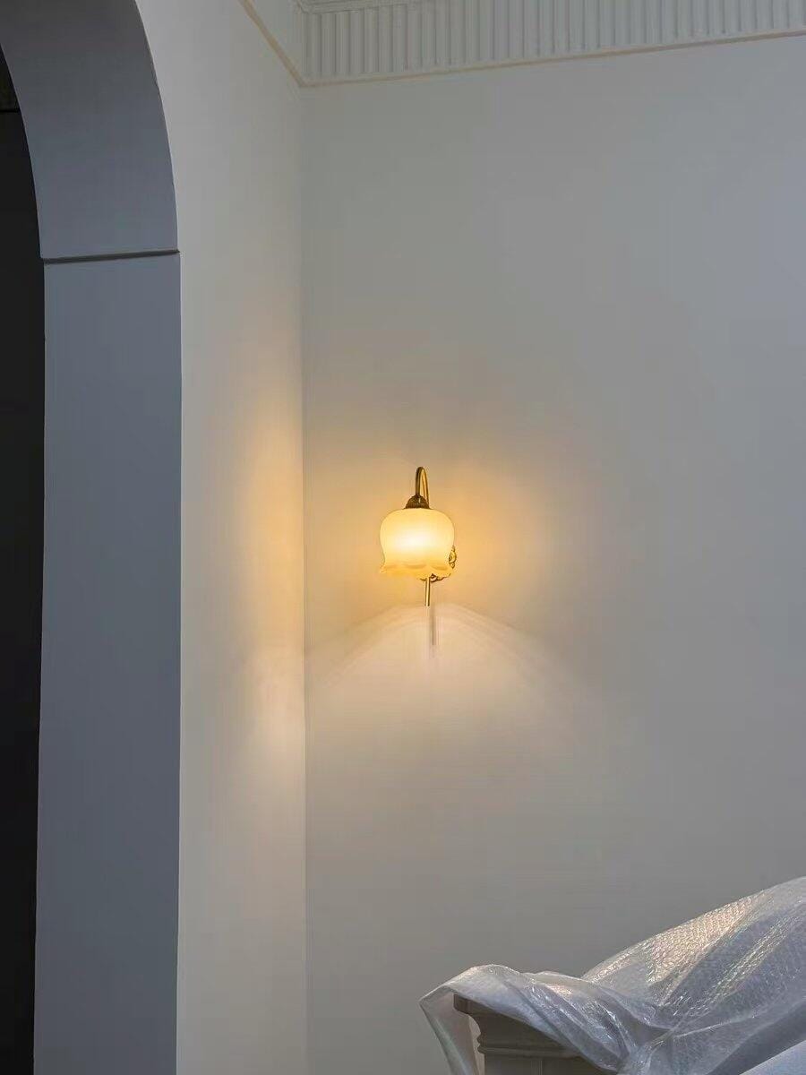 Customer photo review of Gold Brass Orchid Wall Light, Wall Sconce, Beige Resin Flowers