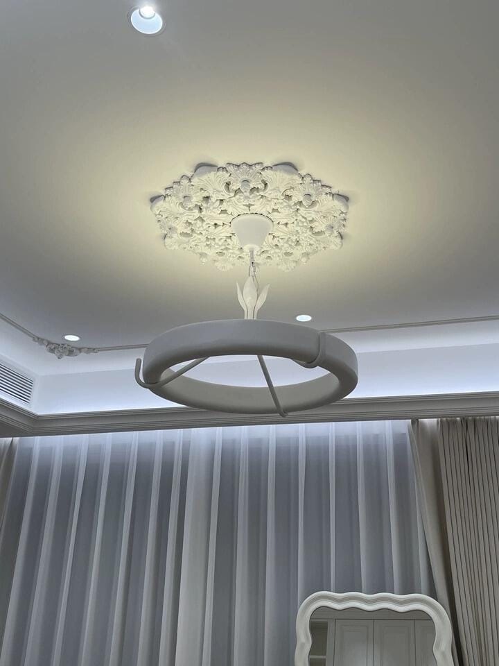 Customer photo review of Carved Plaster Chandelier, White Plaster and Metal, Integrated LED