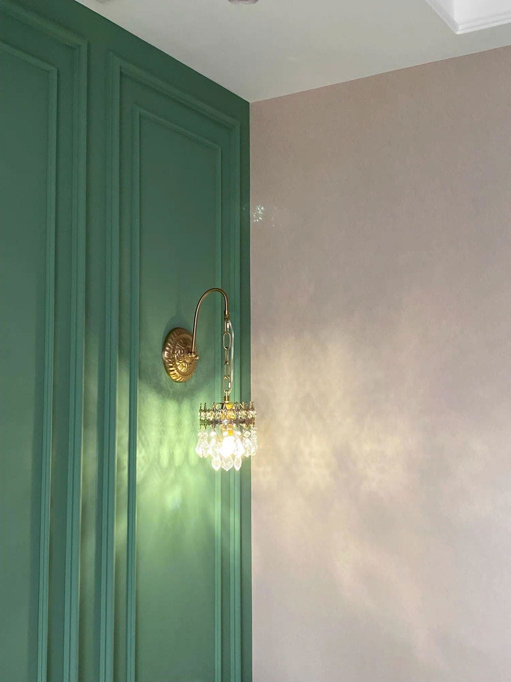 Customer photo review of Drop Crystal Wall Light, Wall Sconce, Copper Plated Arms, 48 cm