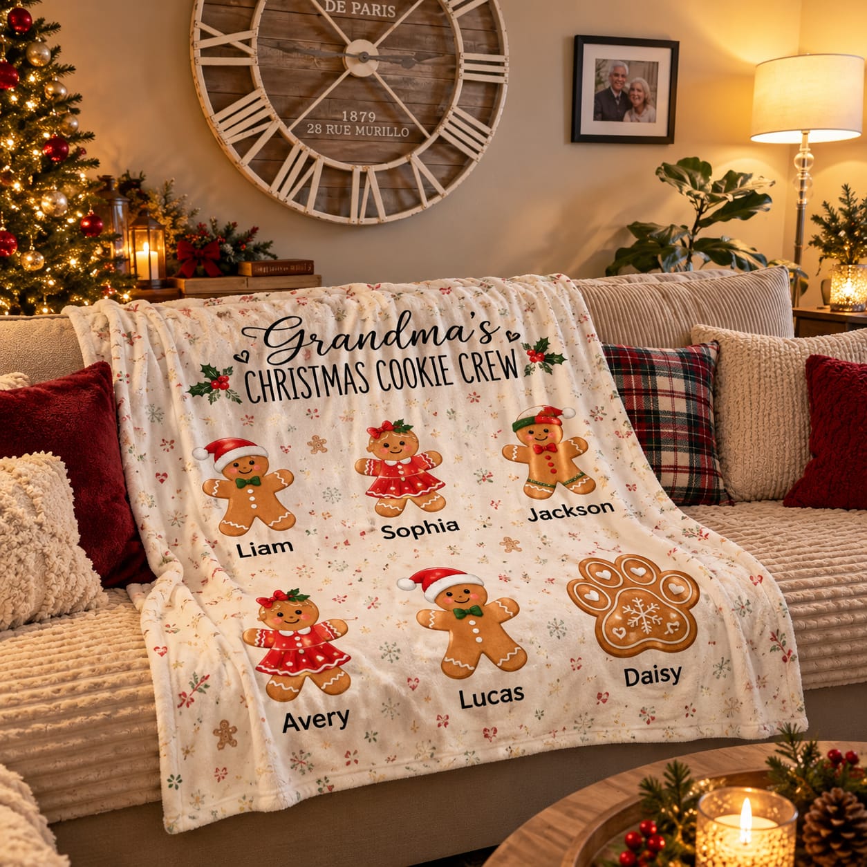 Customer photo review of Grandma's Christmas Cookie Crew Personalized Blanket – Custom Grandkids Names Christmas Throw