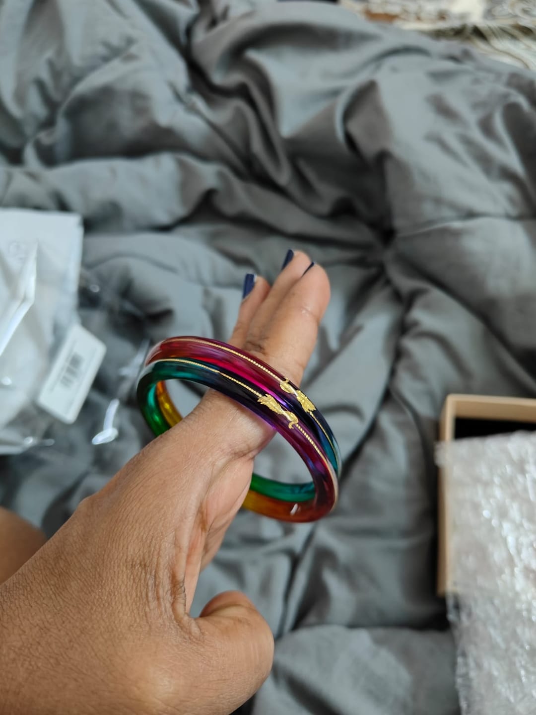 Customer photo review of "Mayur A Colorful Peacock Style!" - 916 22k Gold Bangles (Multicolour)