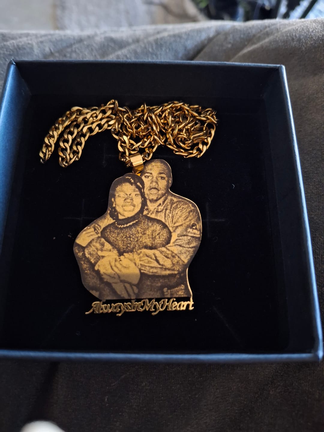 Customer photo review of Custom Photo Engraved Pendant Necklace