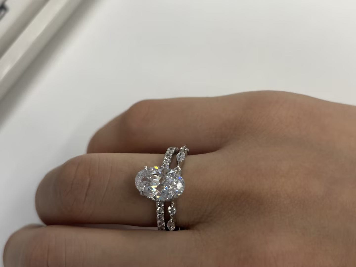 Customer photo review of Attractive 2PC 2.5Ct Oval Cut Bridal Wedding Ring Set Stackable Ring Set For Daily Wear