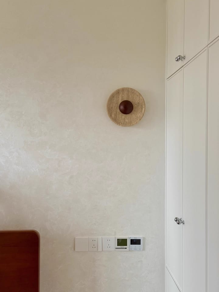 Customer photo review of Round Yellow Travertine Wall Light, Wood Base, Wall Sconce, 25 cm