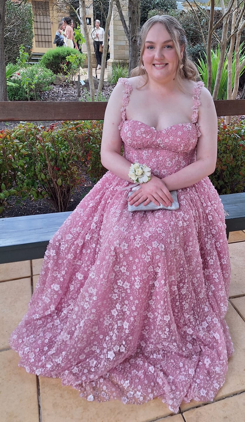 Customer photo review of Romantic Pink Floral Embellished Evening Gown