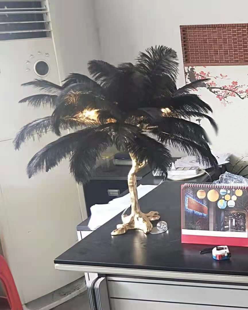 Customer photo review of Ostrich Feather Table Lamp, Hand Dyed, Brass Base, 3 Light, 75 cm