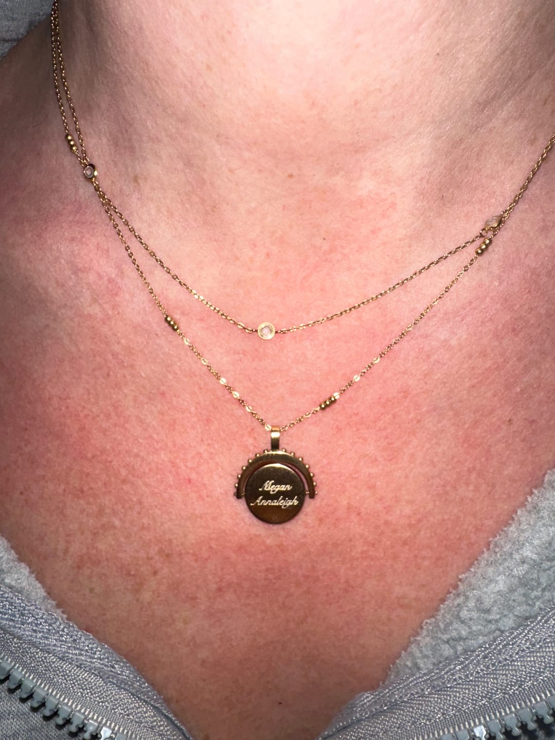 Customer photo review of Engravable Spinning Necklace