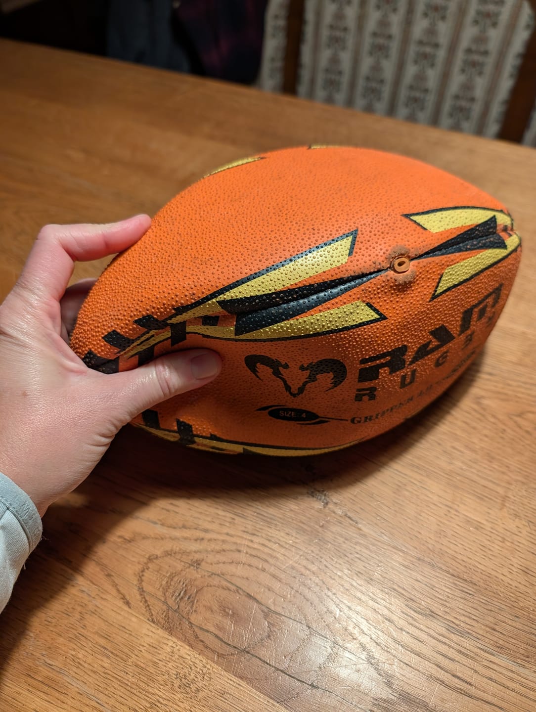 Customer photo review of Ram Rugby Gripper 2.0 Neon Pro Trainer Training Ball for Juniors