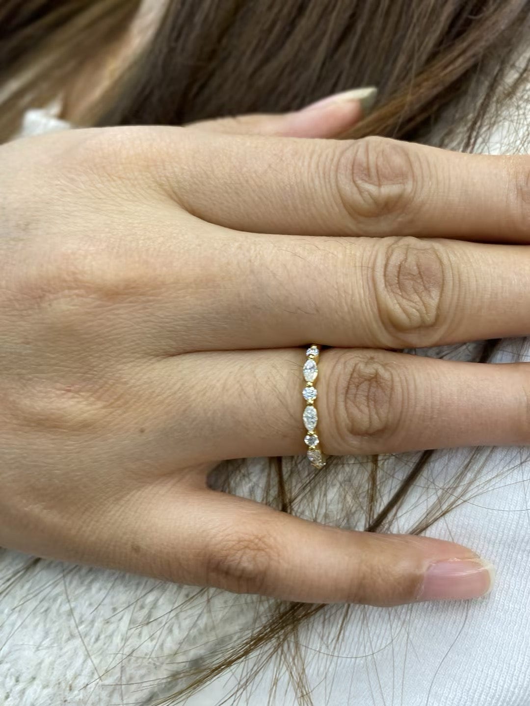 Customer photo review of 1.0Ct Marquise Cut Half Eternity Wedding Band Stackable Ring For Everyday Wear