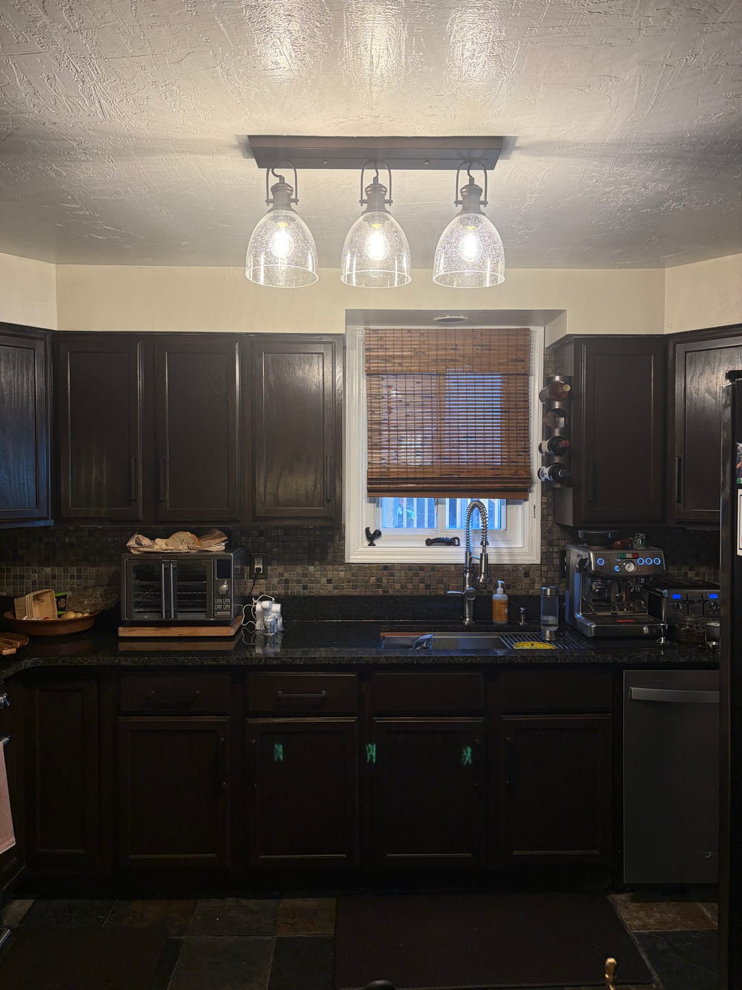 Customer photo review of 3-Light Adjustable Seeded Glass Linear Semi Flush Mount