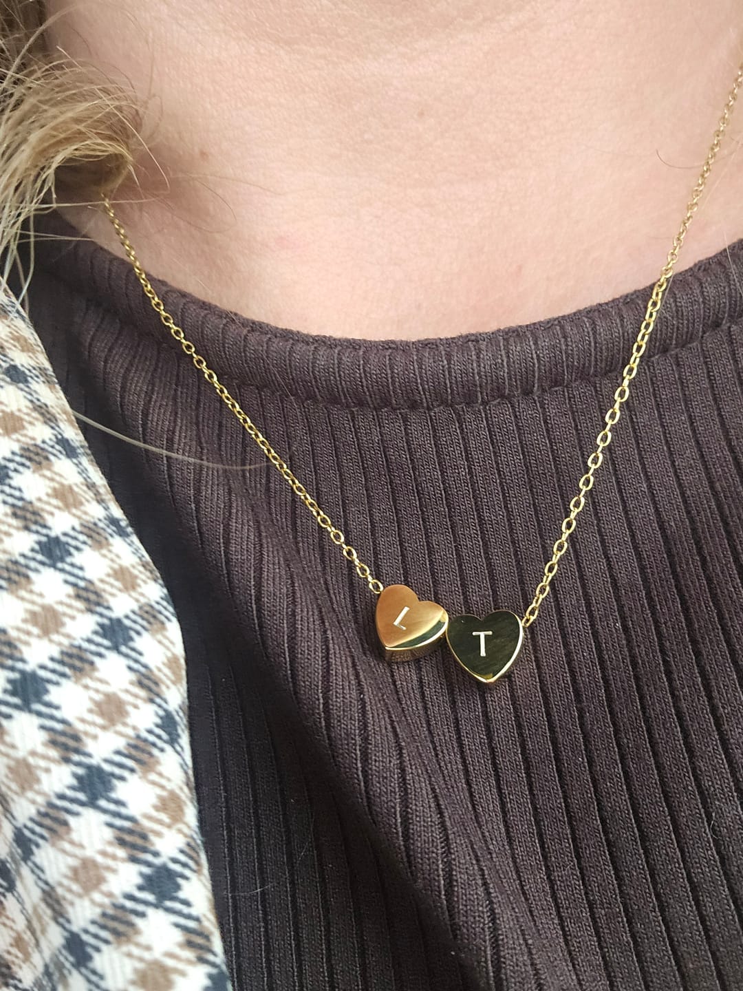 Customer photo review of Amo Heart Double Bead Necklace in Gold