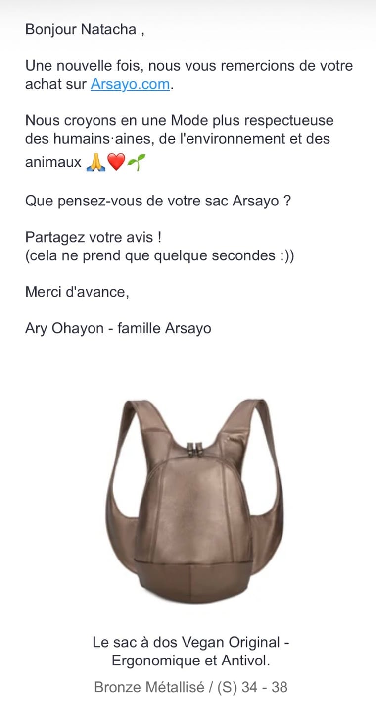 Customer photo review of Le sac à dos Vegan Original - Ergonomique et Antivol.