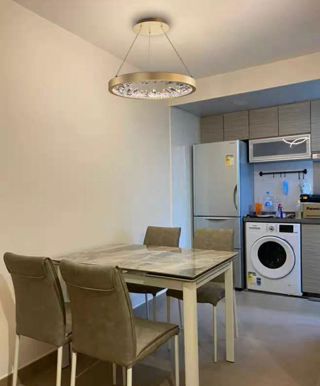 Customer photo review of Gold Ring Pendant Light, Clear Shades, Integrated LED, Hardwired