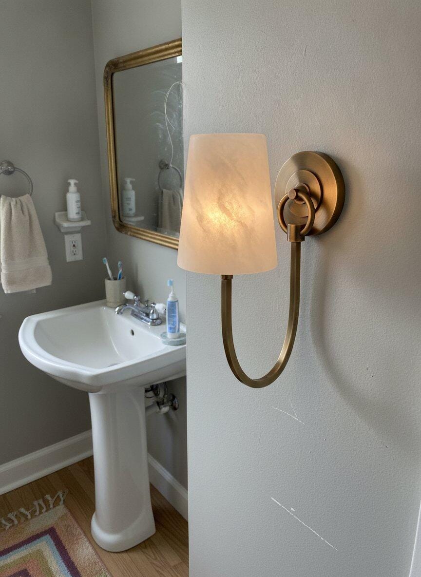 Customer photo review of Curved Arm Alabaster Wall Sconce, 1 or 2 Lights, Wall Light