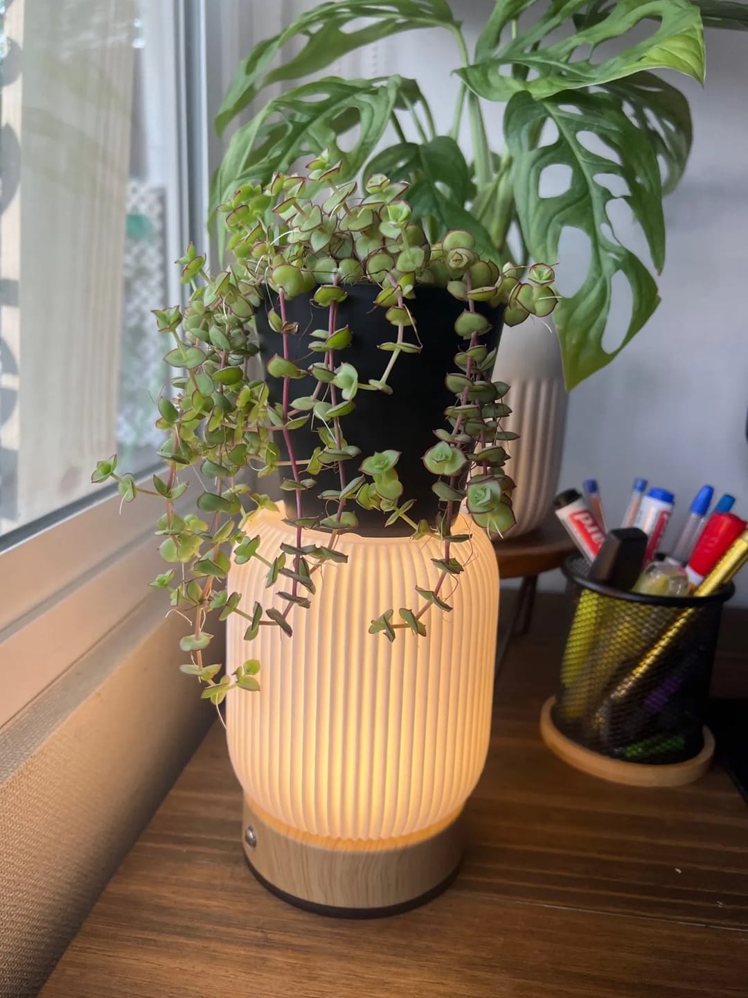 Customer photo review of Petite Lampe de Chevet Tactile Sans Fil Rechargeable, Blanche avec Socle Effet Bois et Variateur, pour Chambre Adulte ou Enfant - Léocadie
